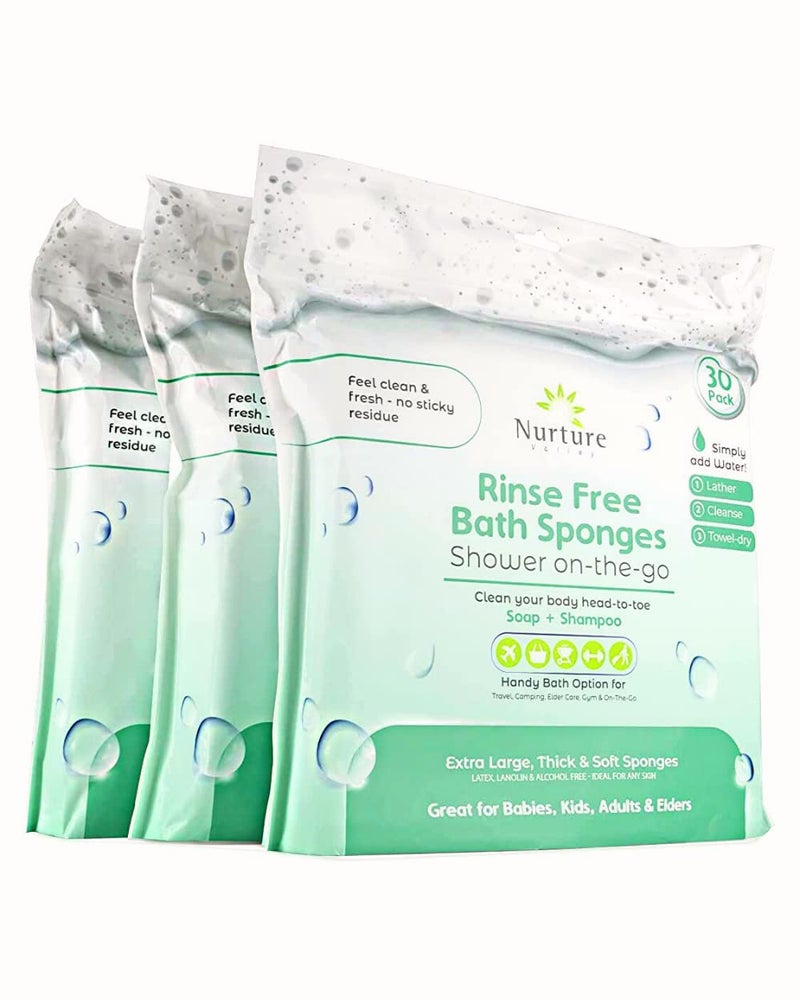 Nurture Valley Sponge Bath Wipes Large Disposable Wash Cloths for Adults Seniors Bedridden Home Care Post Surgery Cleansing Elderly or Disabled Patients No Rinse Camping Travel Essentials